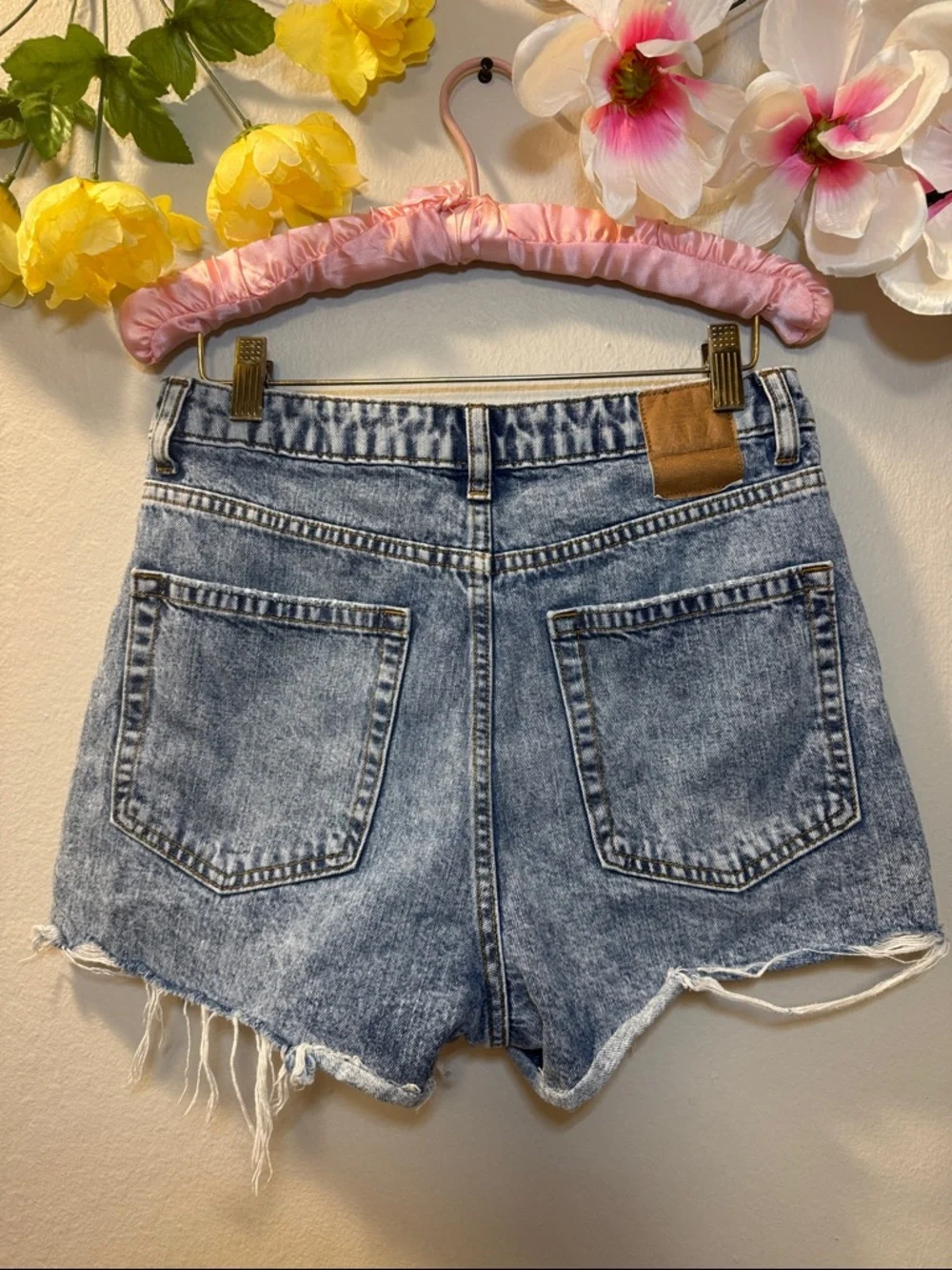 Zara Distressed Light Blue Denim High-Rise Shorts